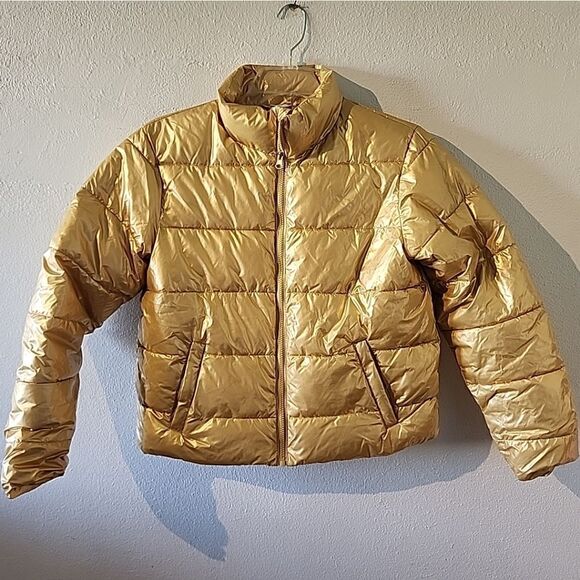 Time And Tru Black Winter Puffer Jacket Coat Girls Youth Small 4-6 Gold - Picture 1 of 4